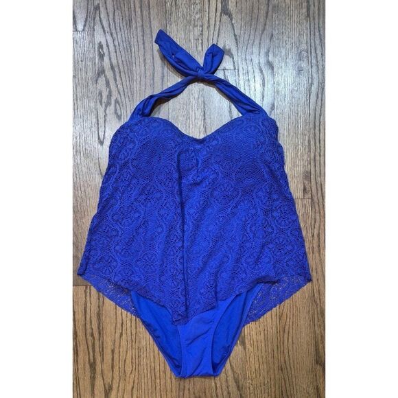 Bleu Rod Beattie Haulter Lace Overlay One Pc. Bathingsuit Swimsuit Womens Size 6 - Picture 1 of 6